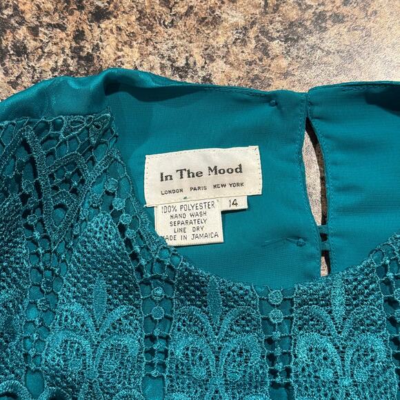 Womens Vintage Top Victorian Romantic Elegant Feminine Dark Secretary Teal 14 GP - Picture 2 of 4